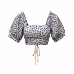 Love Poppy NWT blue floral puff sleeve crop top, small